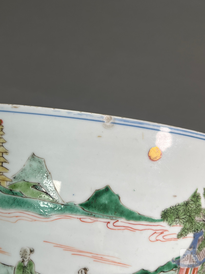 清康熙  五彩通景山水人物图盖罐 - 图28